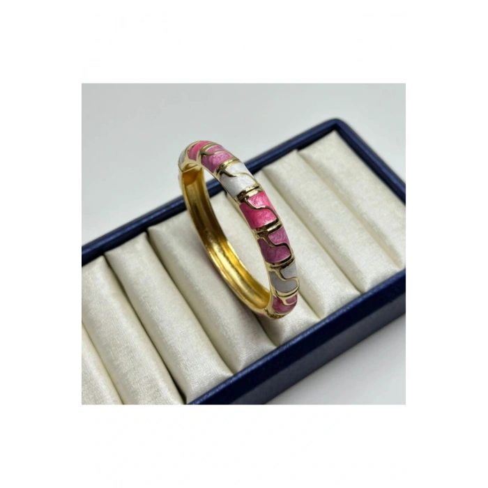 Mineli Dalgalı Desenli Pembe Kalın Kelepçe