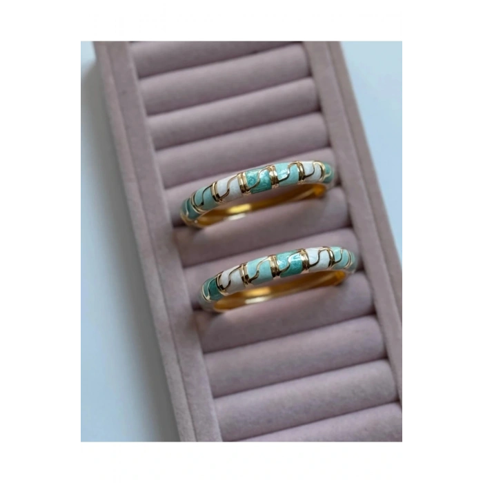 Mineli Dalgalı Desenli Mint Yeşili Kelepçe