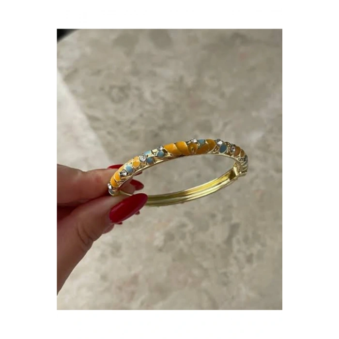 Mineli Taşlı Desenli Kelepçe Bileklik