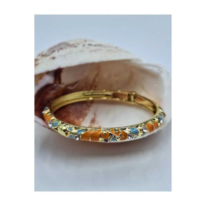 Mineli Taşlı Desenli Kelepçe Bileklik