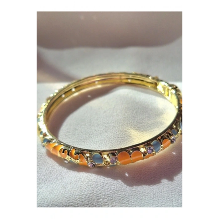 Mineli Taşlı Desenli Kelepçe Bileklik