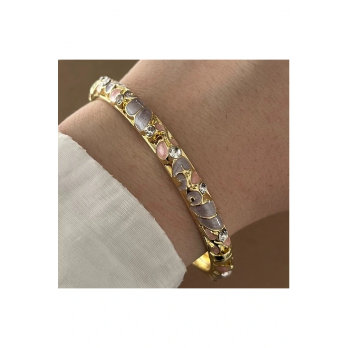 Mineli Lila Renkli Taşlı Kelepçe Bileklik