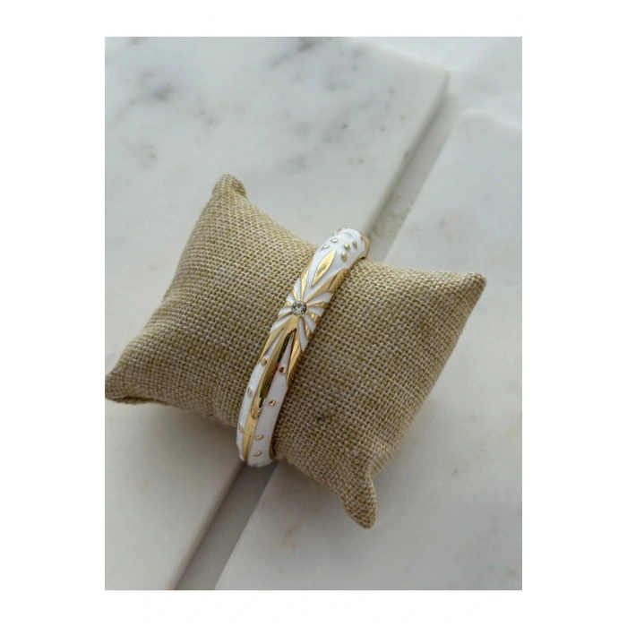 Mineli Beyaz Ayışığı Kalın Kelepçe Bileklik