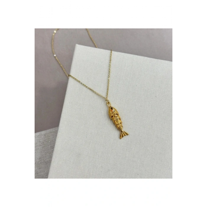Balık Figürlü Gold Çelik Kolye