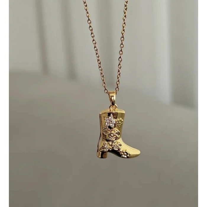 Kovboy Çizme Detaylı Çelik Gold Kolye