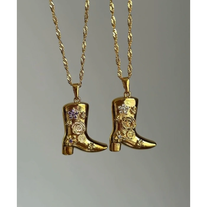 Kovboy Çizme Detaylı Çelik Gold Kolye