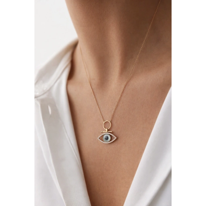 Çelik Göz Kolye (Gri Göz) Gold Kolye