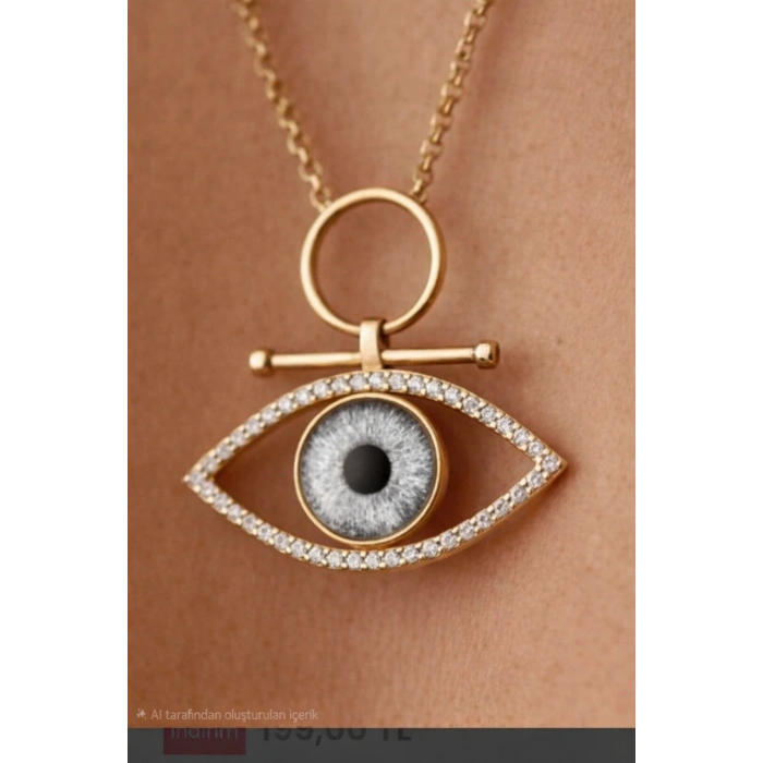 Çelik Göz Kolye (Gri Göz) Gold Kolye