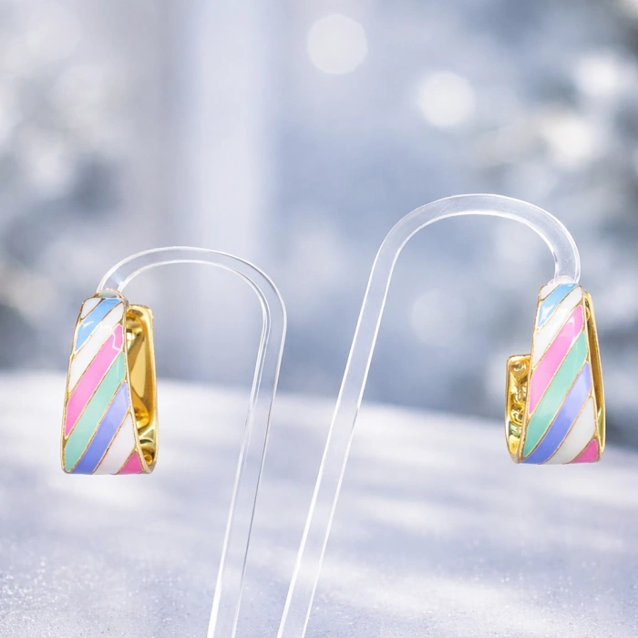 Renkli Mineli Kaplama Halka Küpe