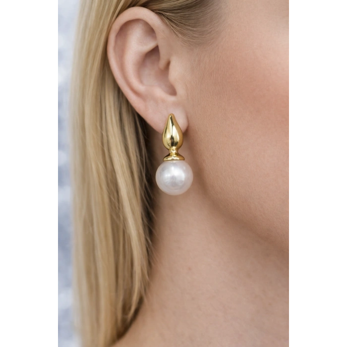 İnci Detaylı Gold Renk Kaplama Küpe