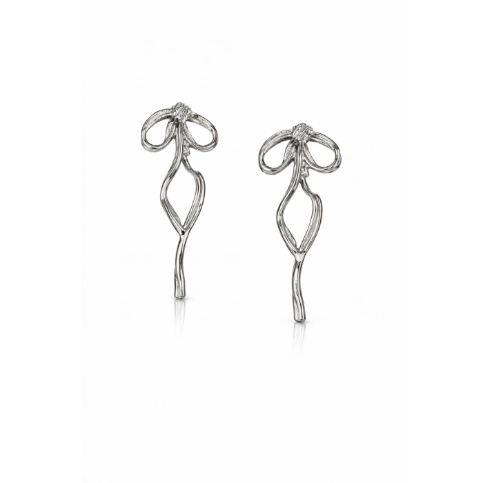 Fiyonk Detaylı Sallantılı Küpe Gümüş Renk