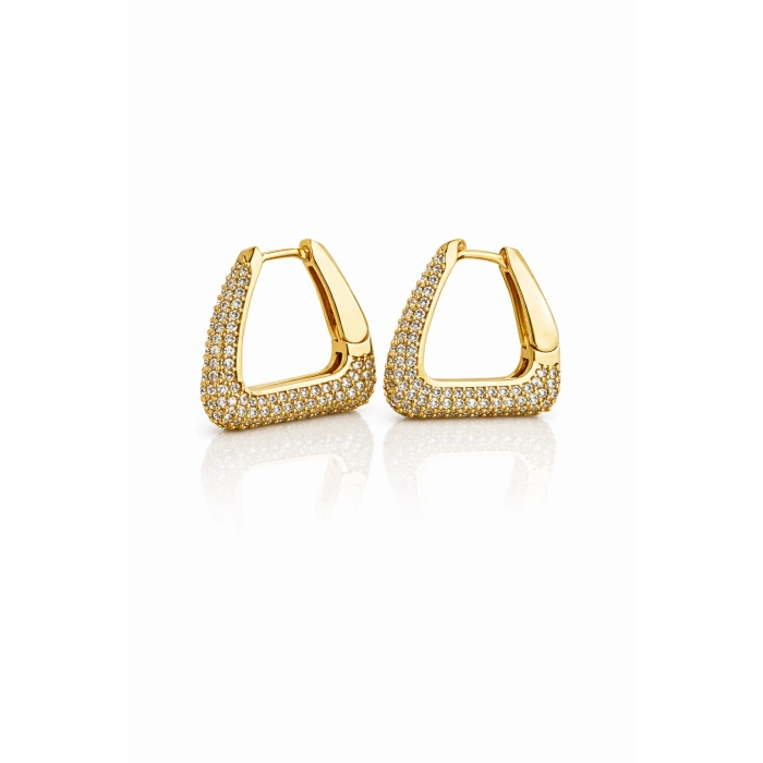 Zirkon Taşlı Geometrik Halka Küpe