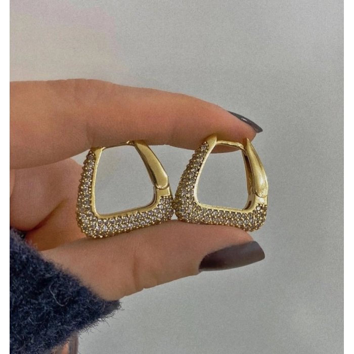 Zirkon Taşlı Geometrik Halka Küpe