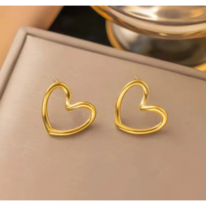 Gold Renk Kaplama Minimal Kalp Küpe