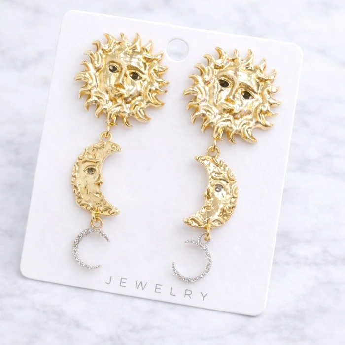 Güneş Ay Figürlü Gold Renk Marka Model Küpe