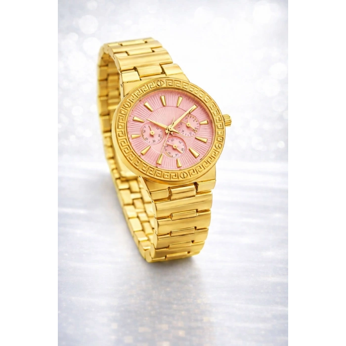 Gold Renk Pembe Kadranlı Kadın Saat