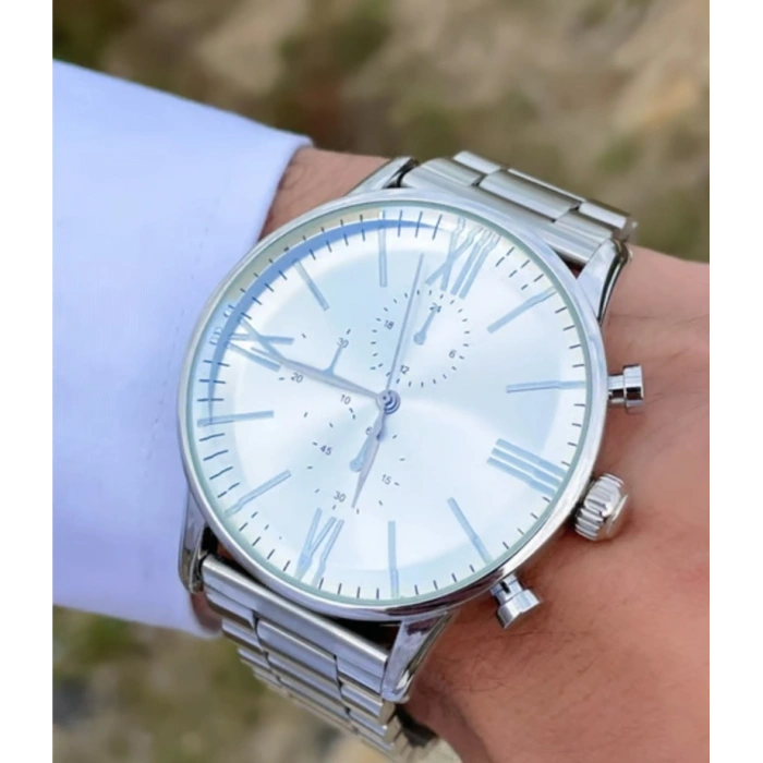 Gümüş Renkli Çelik Kordonlu Erkek Saat