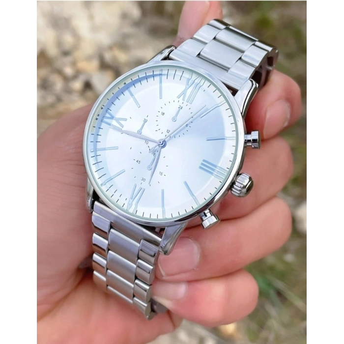 Gümüş Renkli Çelik Kordonlu Erkek Saat