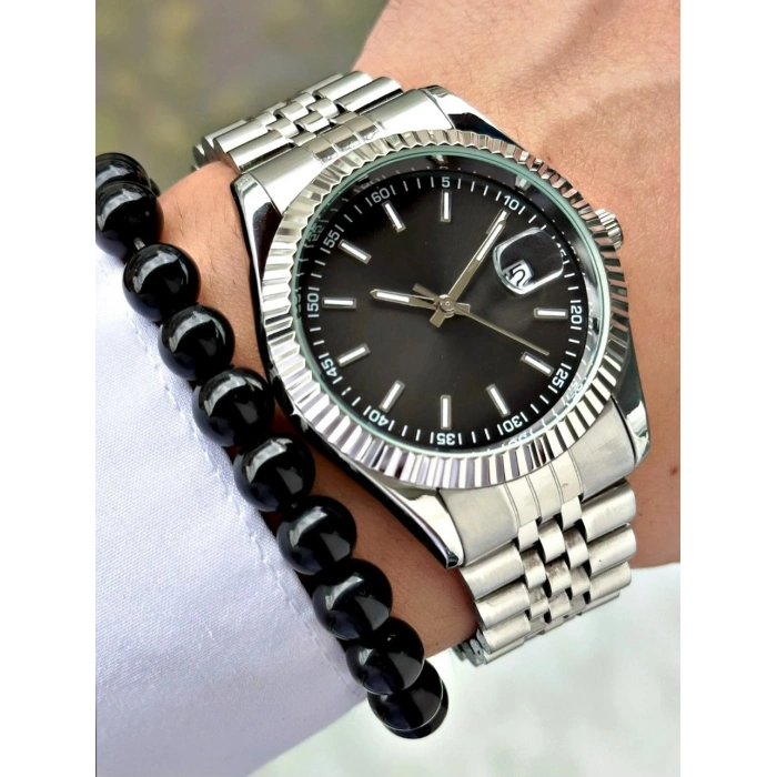 Gümüş Renk Çelik Siyah Kadran RLX Model Erkek Saat