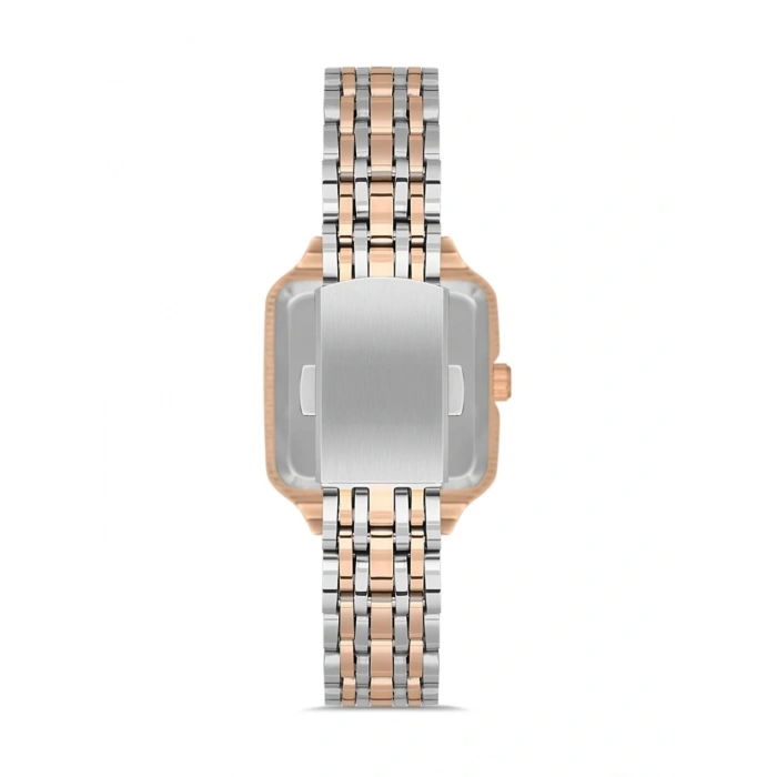 Çift Renk Rose Çelik Kare Kadın Saat