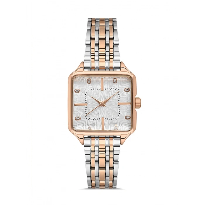 Çift Renk Rose Çelik Kare Kadın Saat