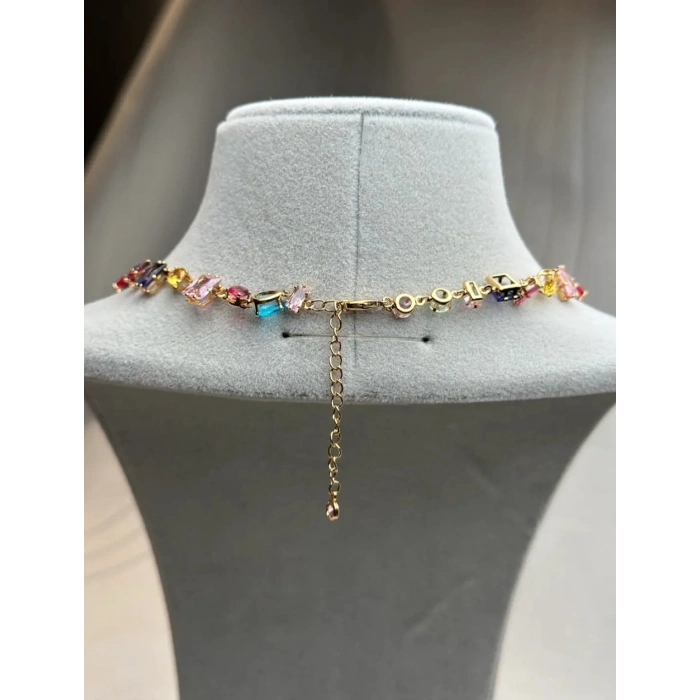 Gold Renkli Renkli Taşlı Gema Kolye