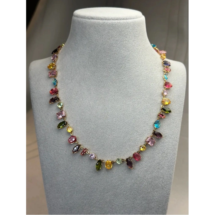 Gold Renkli Renkli Taşlı Gema Kolye