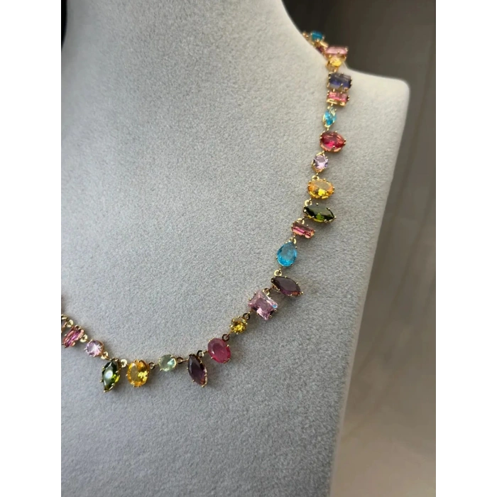 Gold Renkli Renkli Taşlı Gema Kolye