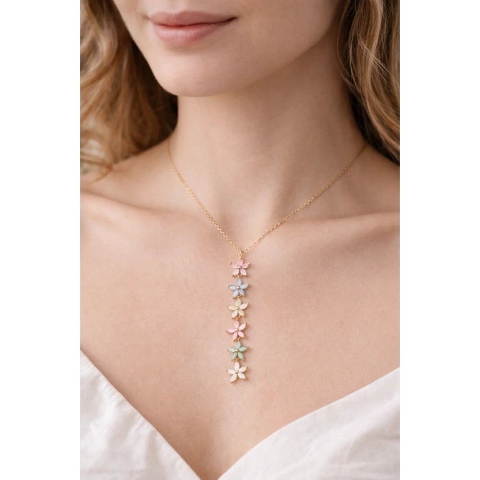 Gold Renkli Papatya Model Çoklu Çiçek Kolye