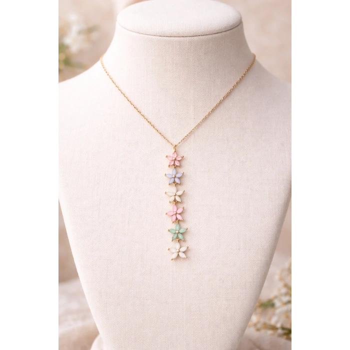 Gold Renkli Papatya Model Çoklu Çiçek Kolye