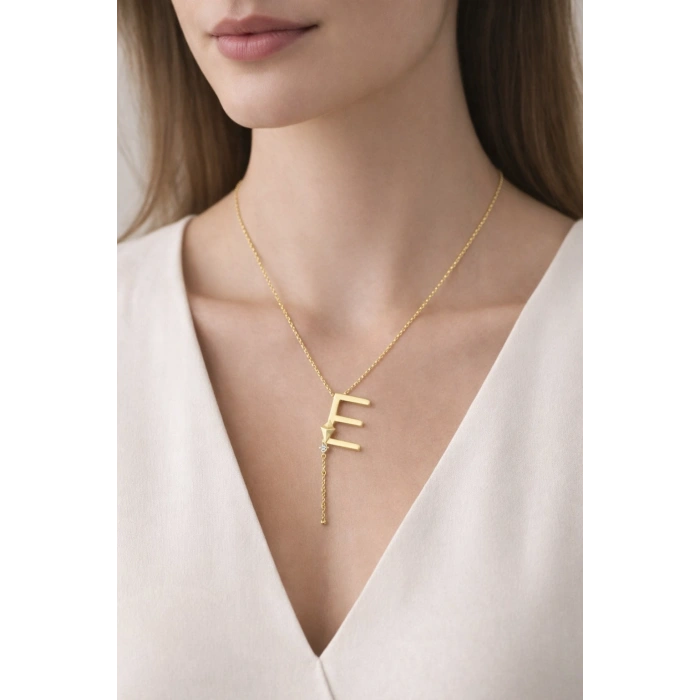 Alya Harf Kolye Gold Renkli Çelik E Uçurtma Detaylı Kolye