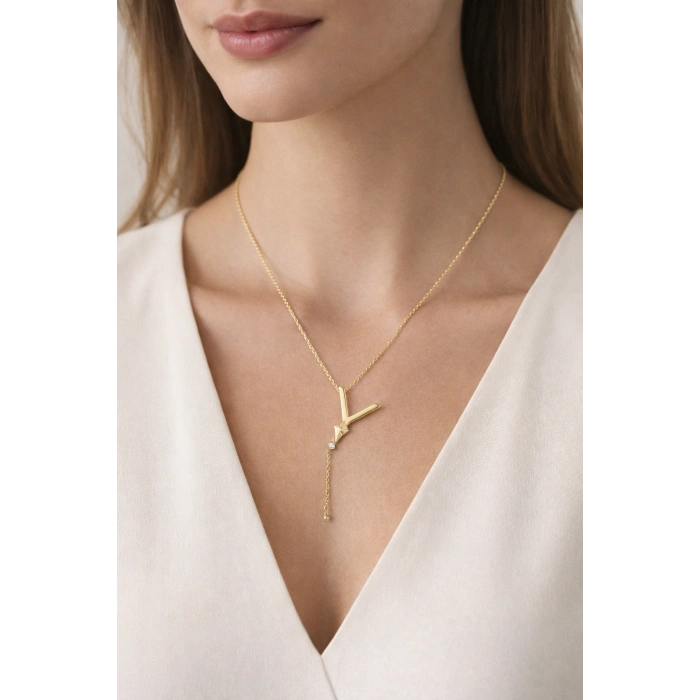 Alya Harf Kolye Gold Renkli Çelik Y Uçurtma Detaylı Kolye