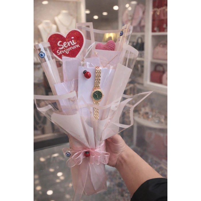 Takı Seti Buketi 5li Lüks Set | Gold & Gümüş Sürpriz Paket