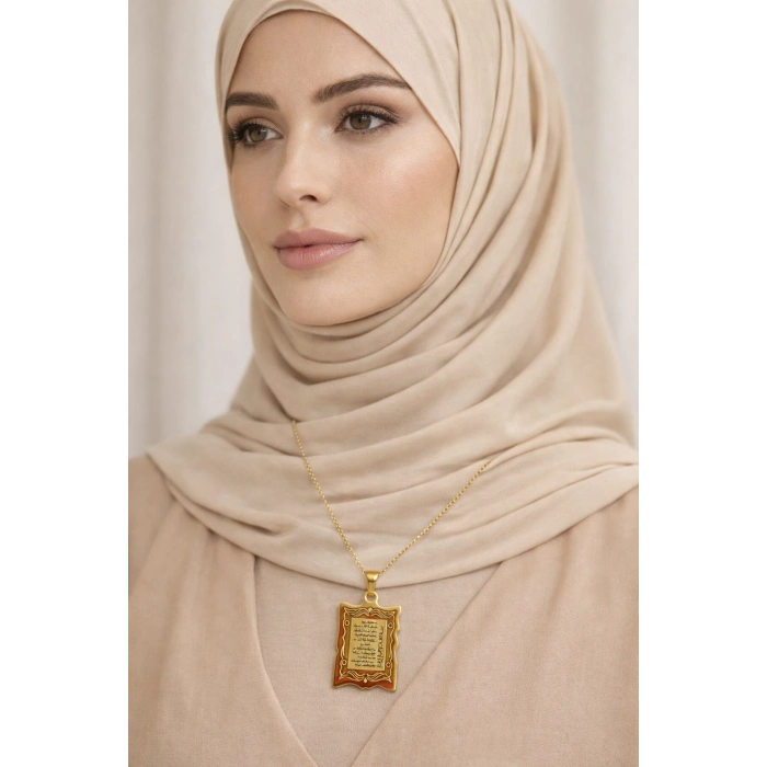 Gold Renkli Çelik Ayetel Kürsi Kolyesi