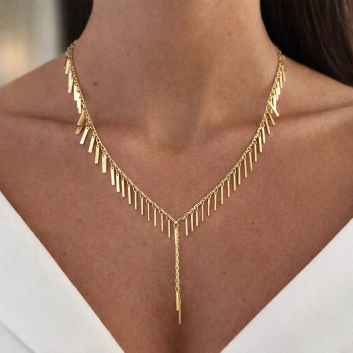 Gold Renkli 14K Kaplamalı Lüks Sallantı Kolye