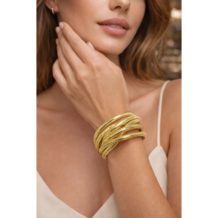 Gold Renkli Çelik Esnek Bilezik Bileklik