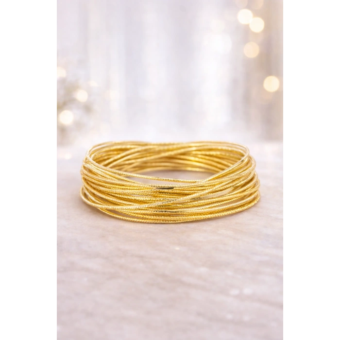 Gold Renkli Çelik Tel İçiçe Bilezik Bileklik