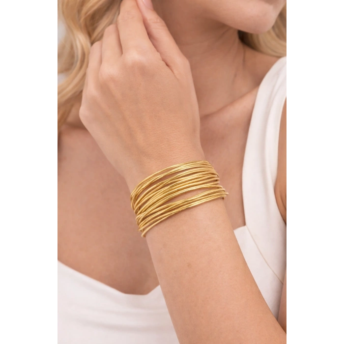 Gold Renkli Çelik Tel İçiçe Bilezik Bileklik