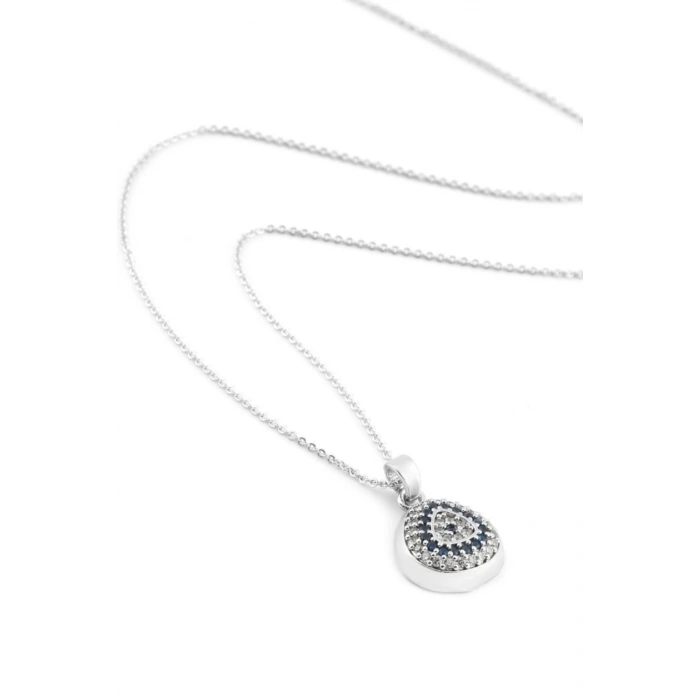 Gümüş Renkli Üçgen Model Nazar Boncuğu Çelik Kolye