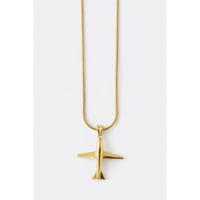 Gold Renkli Çelik Uçak Kolyesi