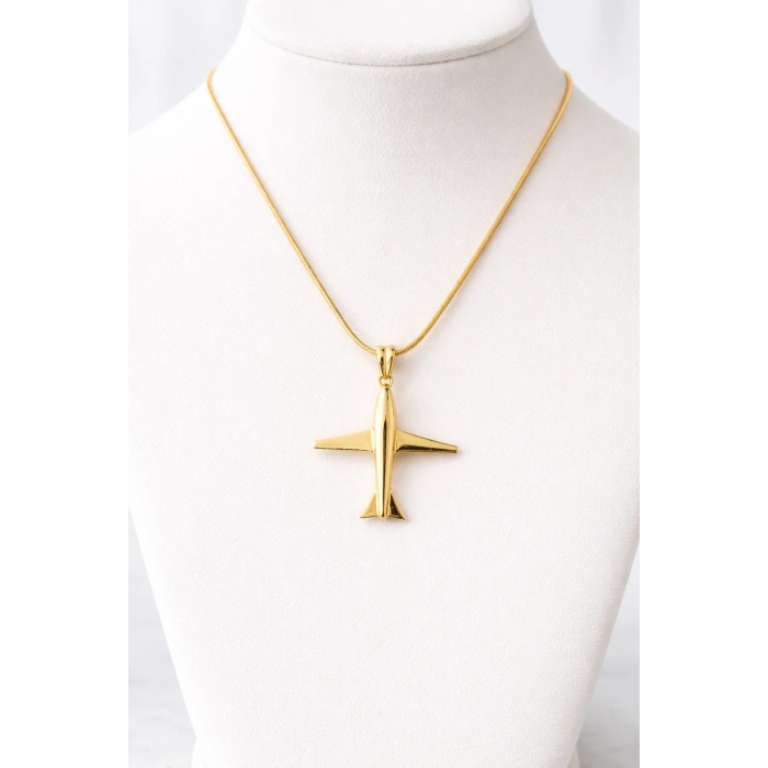 Gold Renkli Çelik Uçak Kolyesi