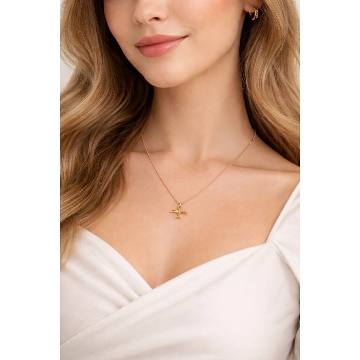 Gold Renkli Çelik Uçak Kolyesi