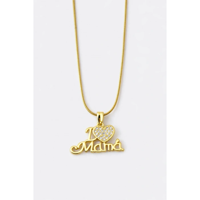Gold Renkli Çelik I love Mama Kolye