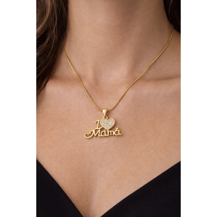 Gold Renkli Çelik I love Mama Kolye