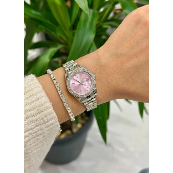 Gümüş Renk Taşlı RLX Tasarım Kadın Saat