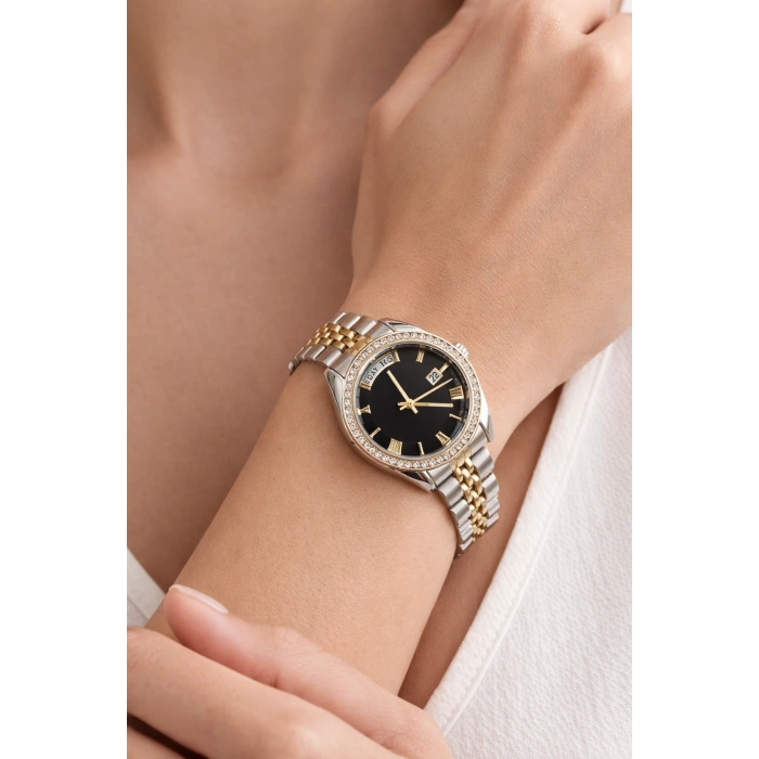 Çift Renkli Siyah Kadranlı Lüks Kadın Saat