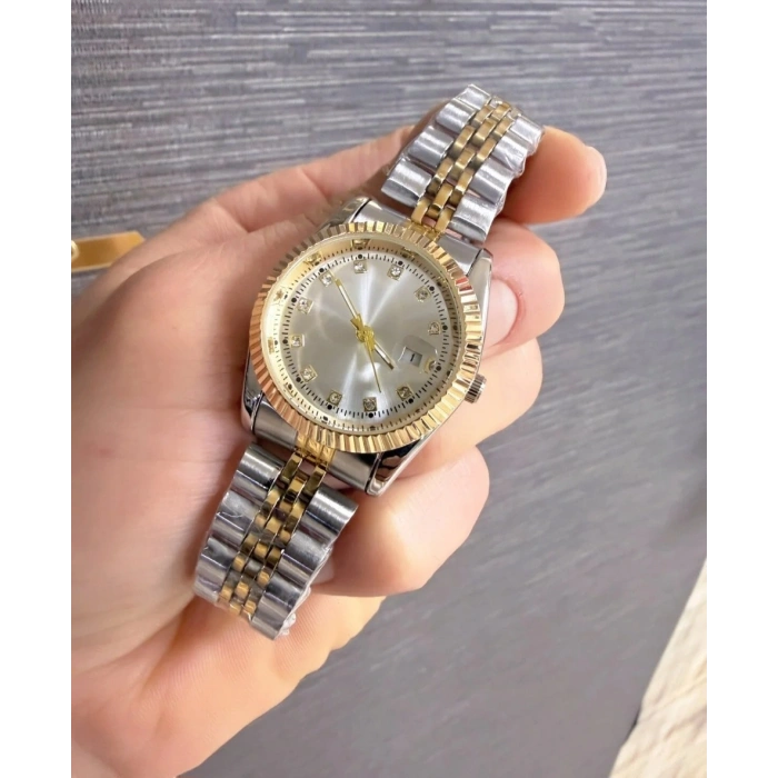 Çift Renkli Taş Detaylı Lüks Kadın Saat