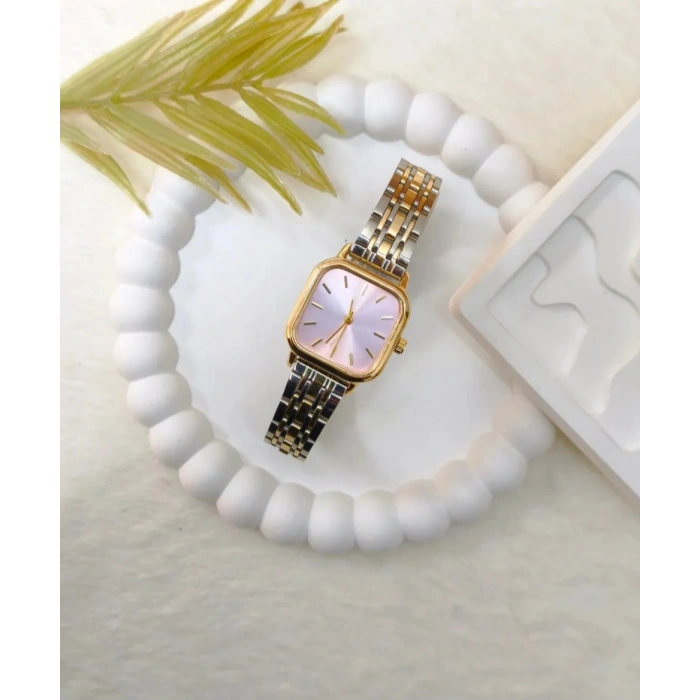 Çift Renkli Gold & Silver Kadın Saat-Pembe Kadranlı