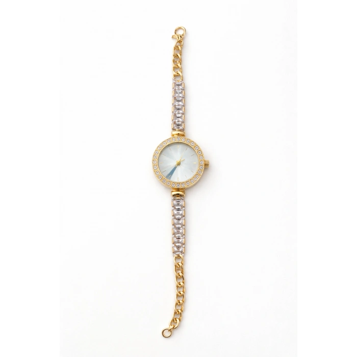 Gold Renkli Taş Detaylı Şık Kadın Saat