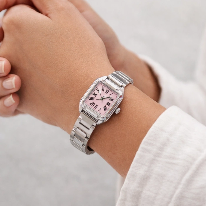 Gümüş Renkli Pembe İç Kadranlı Alya Model Kadın Saat